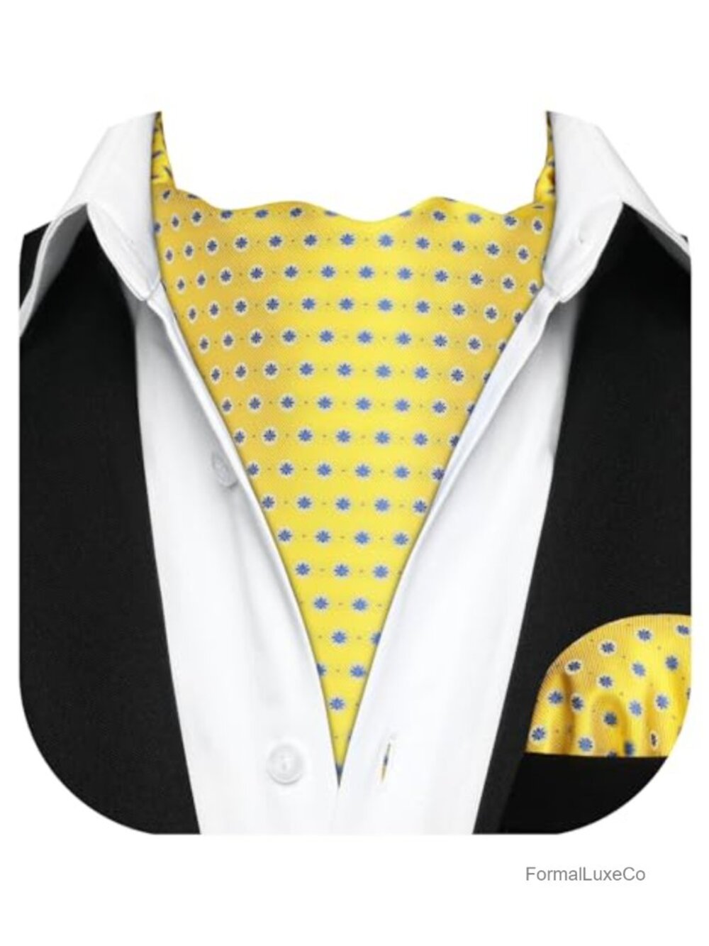 Ascot Tie Set with Pocket Square Floral Silk Blend